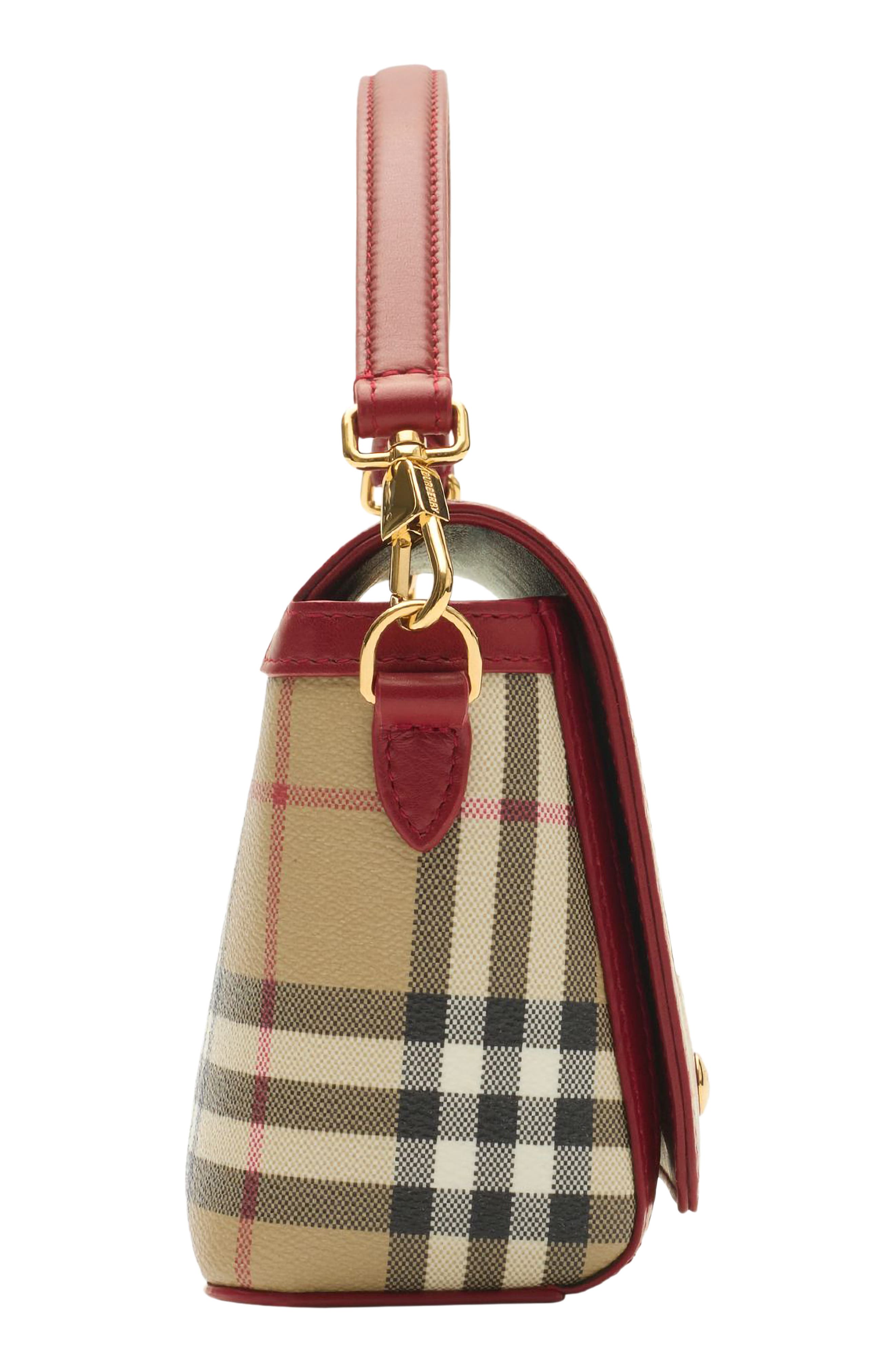 Burberry Small Note Check & Leather Crossbody Bag, Alternate, color, Vintage Check/ Ruby