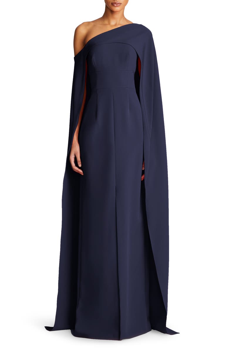 HALSTON Elycia Capelet Stretch Crepe Gown, Main, color, 