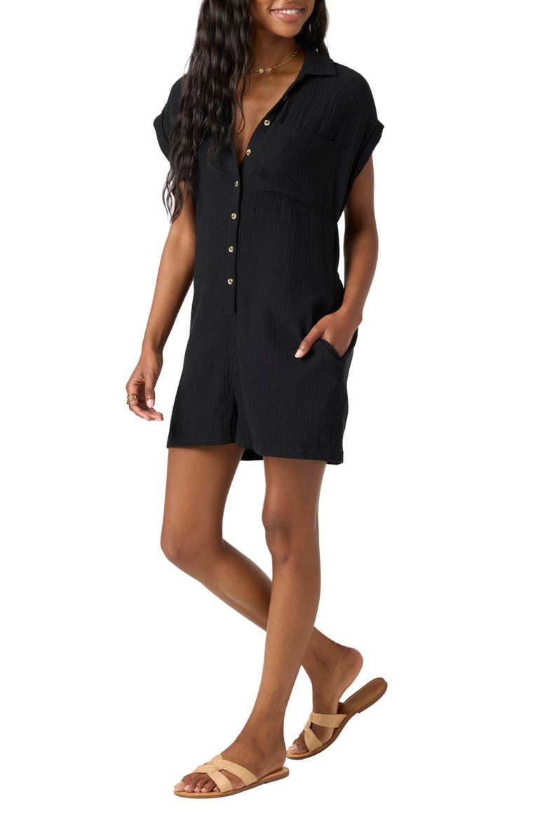 Kamilla Cotton Gauze Romper, Alternate, color, BLACK