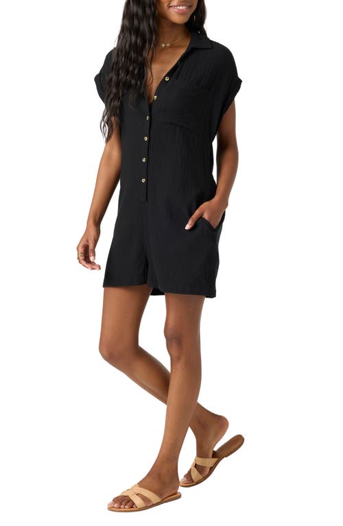 O'neill Juniors' Kamilla Rolled-cuff Button-front Romper In Black