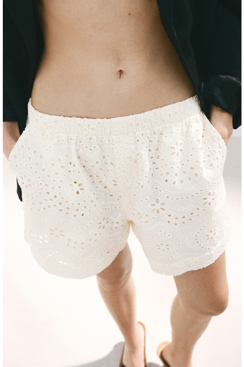 Broderie Anglaise Cotton Eyelet Shorts, Alternate, color, ECRU
