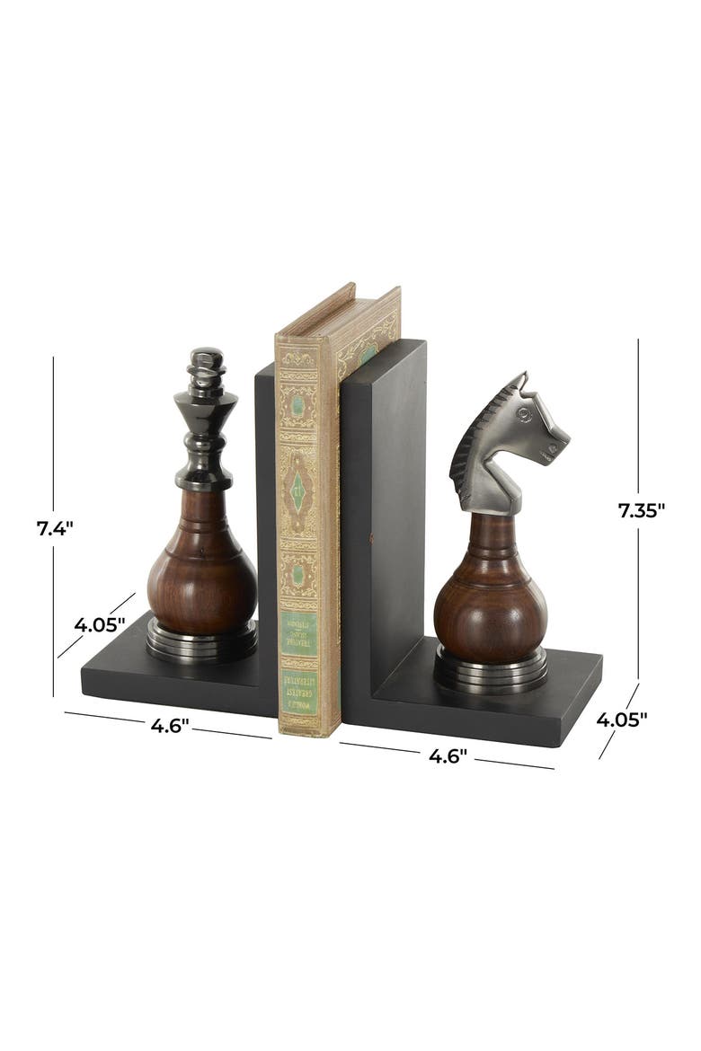 Chess Board Set of 2 Metal Bookends, Alternate, color, BLACK