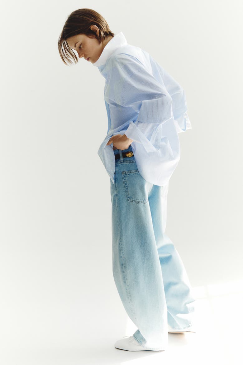 Stand-up Collar Shirt, Alternate, color, Light blue/striped