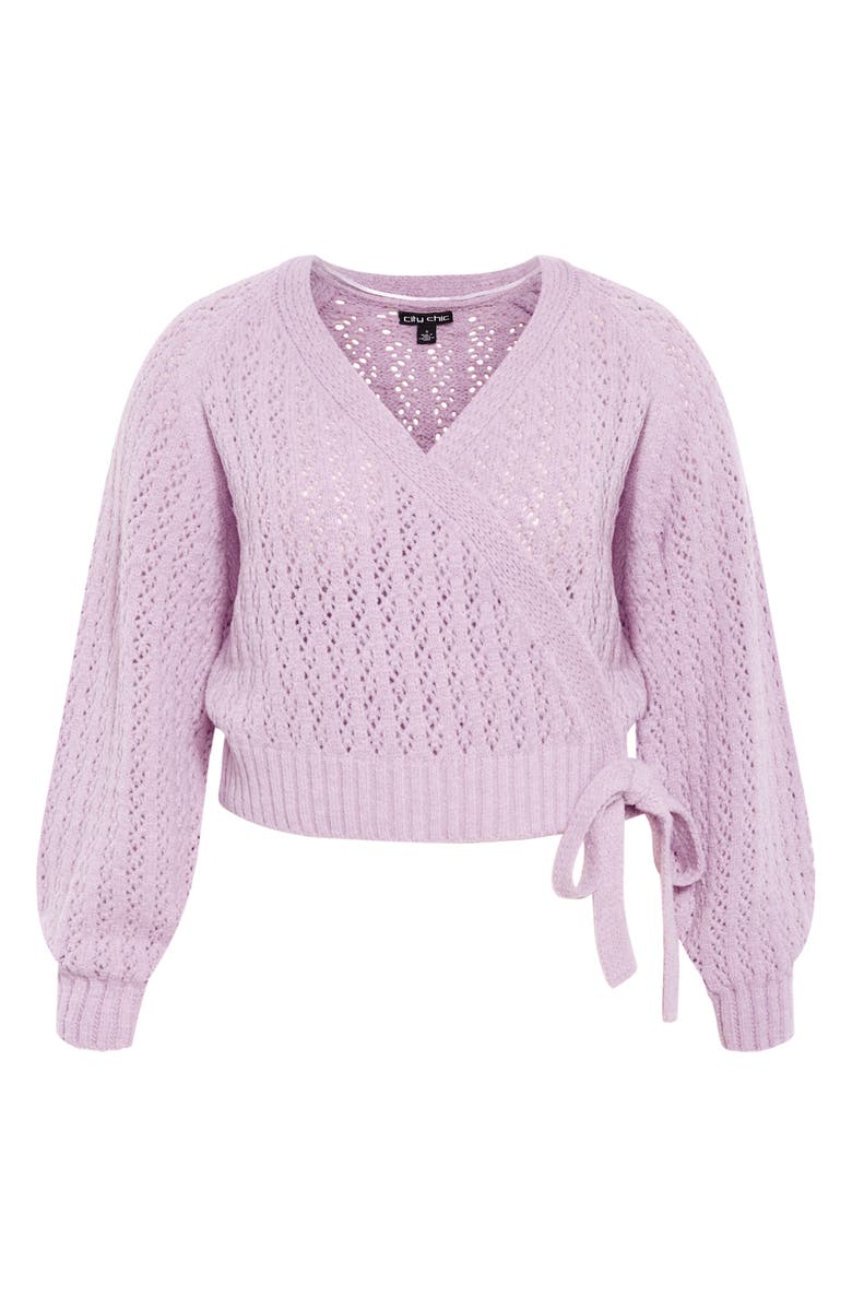 City Chic Vivienne Pointelle Wrap Cardigan Sweater, Alternate, color, Purple