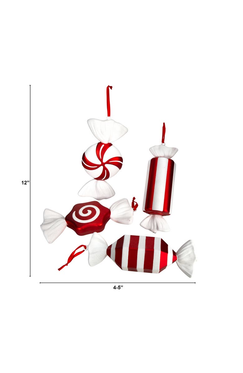 NEARLY NATURAL 12-in Jumbo Assorted Candy Holiday Christmas Deluxe Shatterproof Ornament Set of 4, Alternate, color, Assorted
