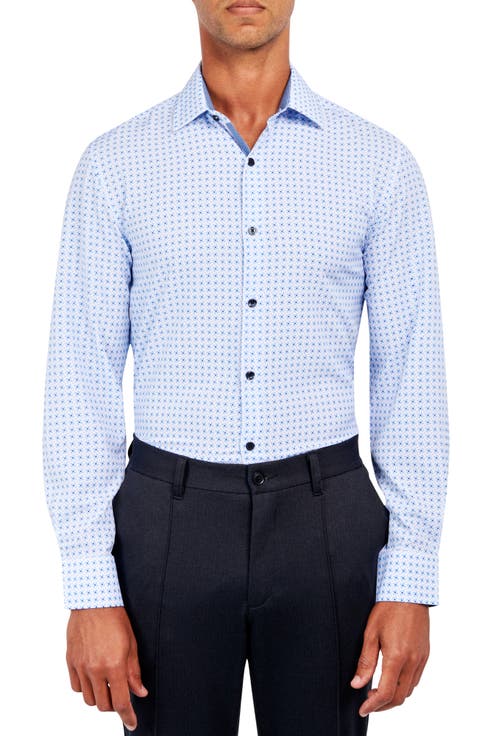 Slim Fit Geometric Print Performance Stretch Dress Shirt (Regular & Big)