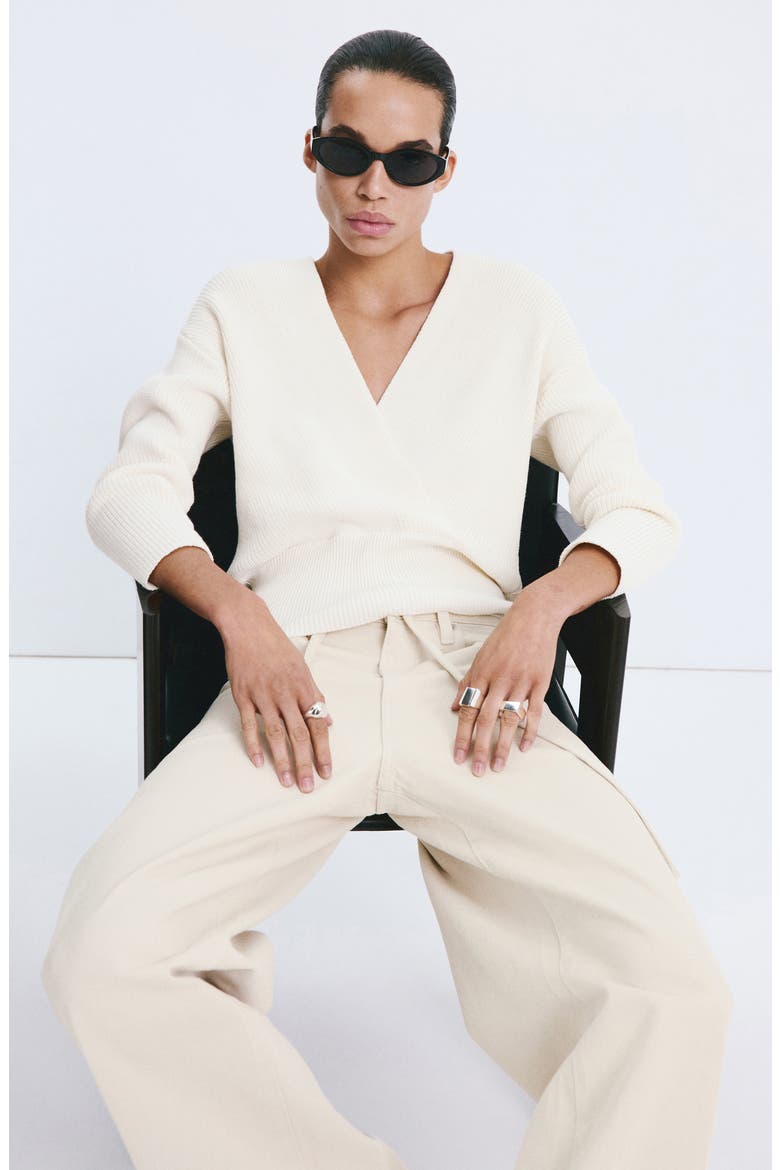 V-Neck Rib Sweater, Alternate, color, ECRU