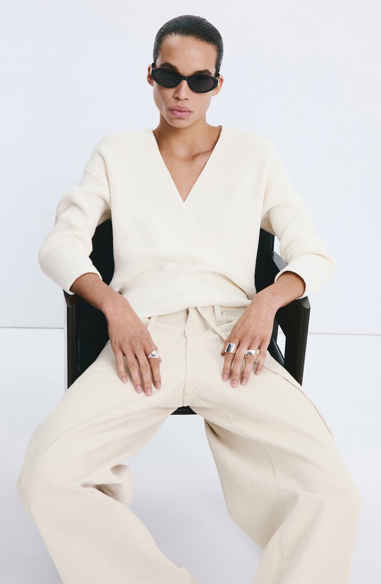 MANGO V-Neck Rib Sweater, Alternate, color, Ecru