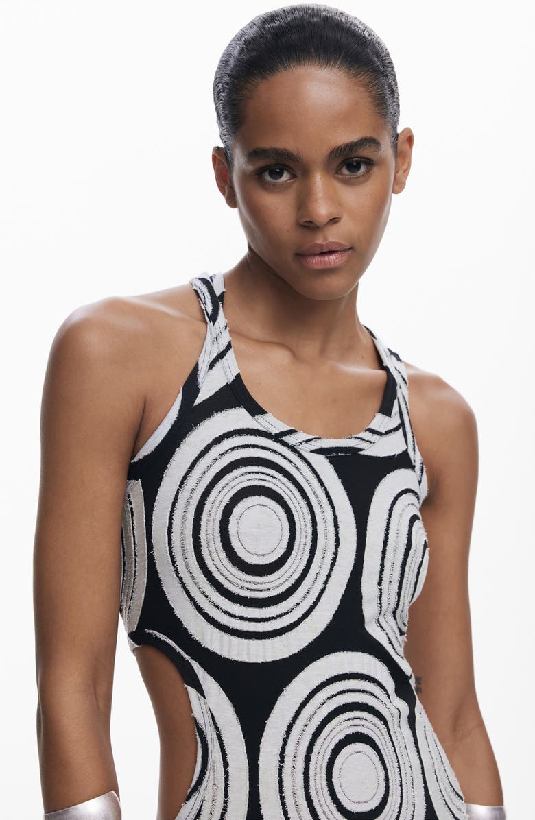 Desigual Sleeveless Cutout Handkerchief Hem Sundress, Alternate, color, Black