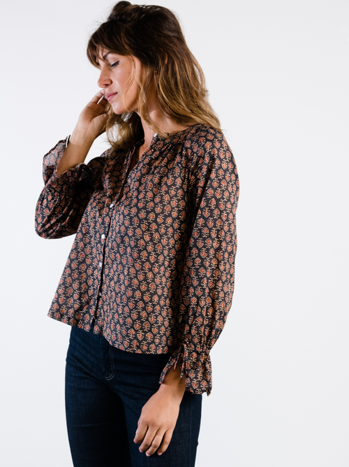 Able Kristen Button Down Blouse In Dark Block Print