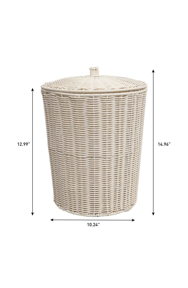HAPPIMESS Ollie Resin 4.7-Gallon Tapered Round Wicker Watebasket with Lid, Alternate, color, White