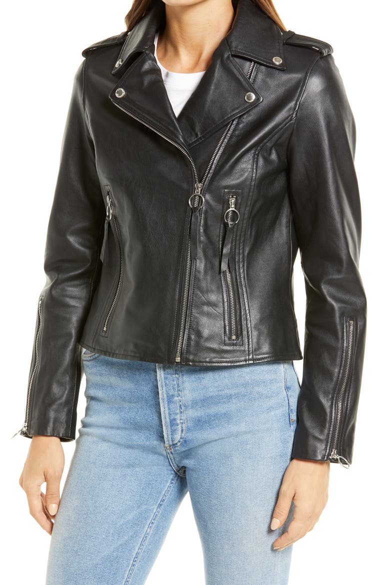 Leather Moto Jacket, Alternate, color, BLACK