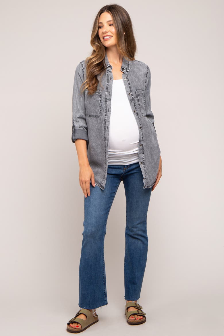 Blue Chambray Rolled Cuff Shirt, Main, color, Charcoal Grey