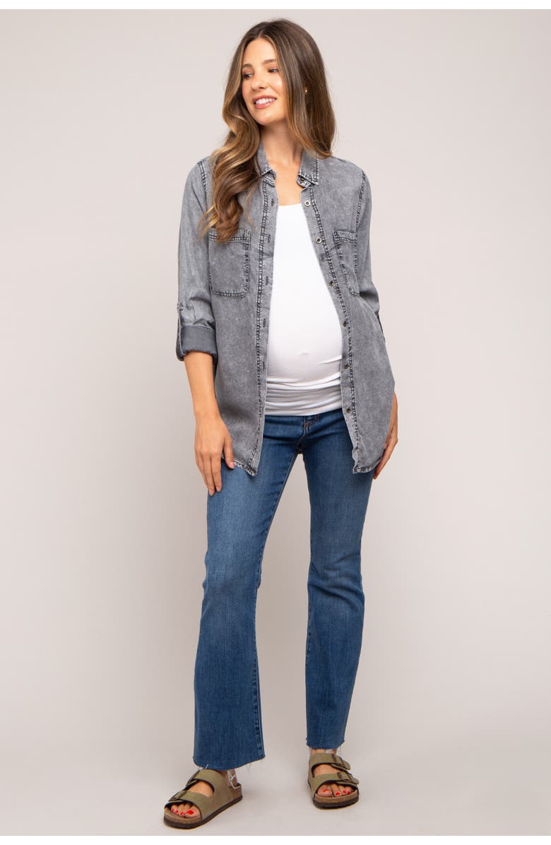 PinkBlush Blue Chambray Rolled Cuff Shirt, Main, color, Charcoal Grey