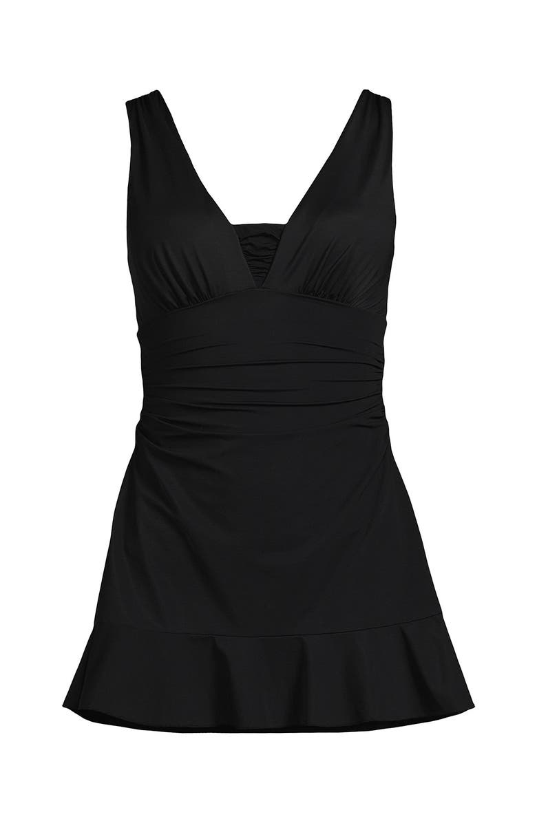 Lands' End SlenderSuit Grecian Mini Swim Dress, Alternate, color, Black