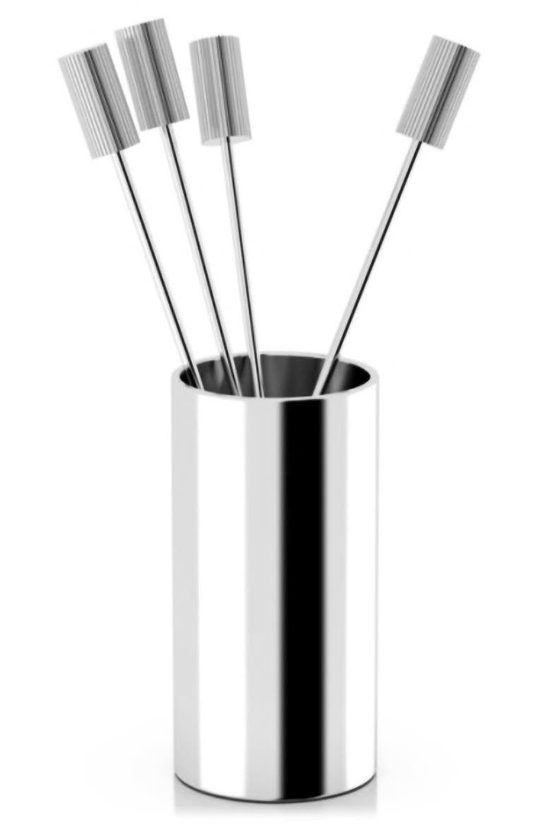 Striations Set of 4 Cocktail Picks, Main, color, SILVER