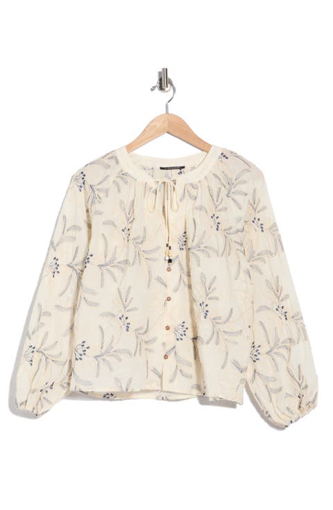 Embroidered Long Sleeve Cotton Top