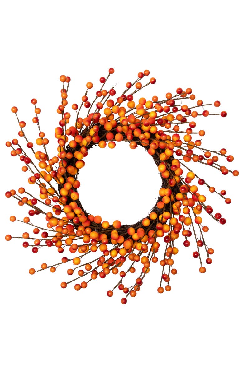 Northlight Artificial Berries Fall Harvest Twig Wreath - 14" - Orange and Red - Unlit, Main, color, 