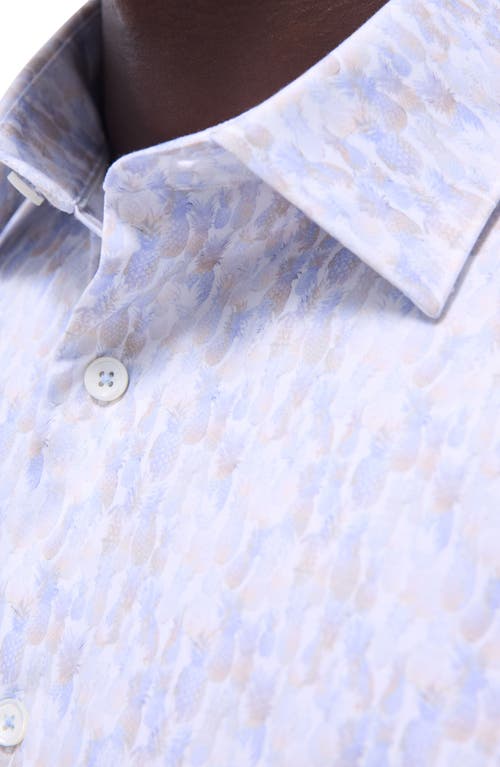 Bugatchi Miles Ooohcotton® Pineapple Print Short Sleeve Button-up Shirt In Sky