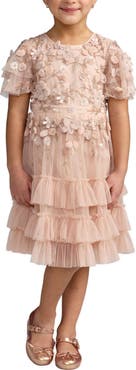 Mac Duggal Girls Flutter Sleeve Tiered Ruffle Gown
