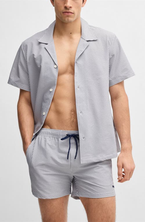 Hugo Boss Swim Shorts In Striped Seersucker Fabric In Blue