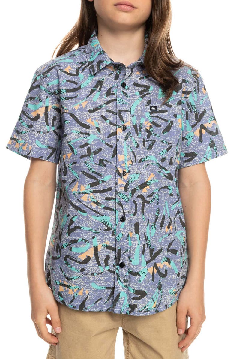 Quiksilver Kids' Strange Daze Short Sleeve Organic Cotton Button-Up Shirt, Alternate, color, 