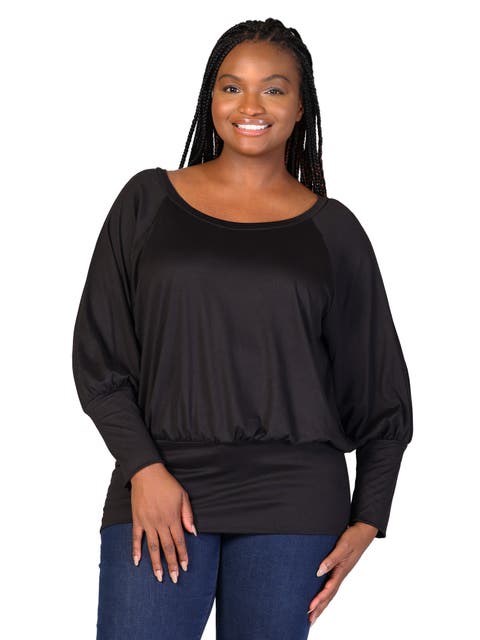 Round Neck Long Blouson Sleeve Banded Bottom Top