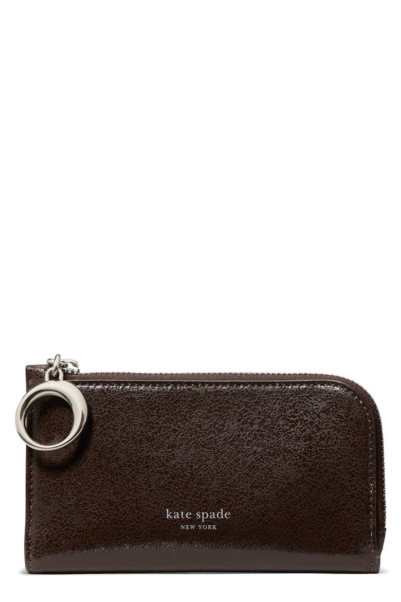 halo glazed leather small wallet, Main, color, HOT FUDGE