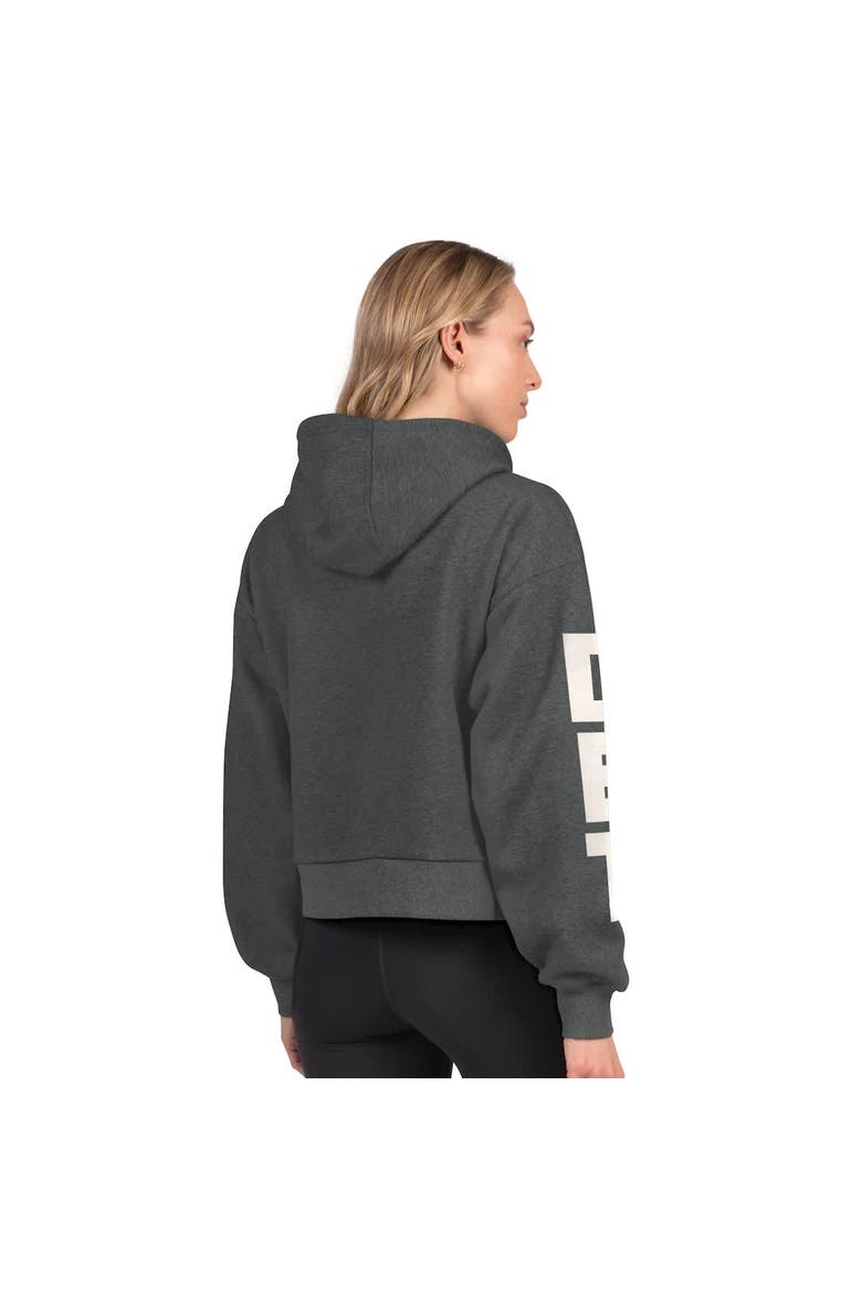 Women's Starter  Heather Charcoal Detroit Red Wings Star Player Cropped Fleece Hoodie, Alternate, color, Heather Charcoal