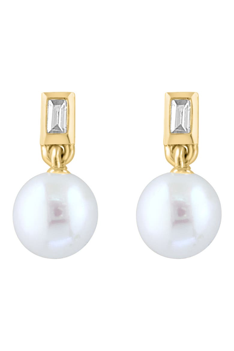 Diamond & Freshwater Pearl Drop Earrings, Main, color, WHITE