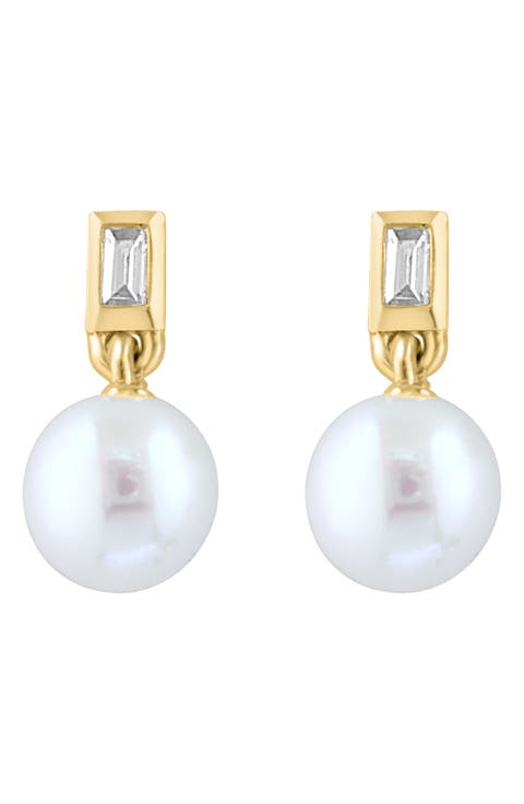 Diamond & Freshwater Pearl Drop Earrings