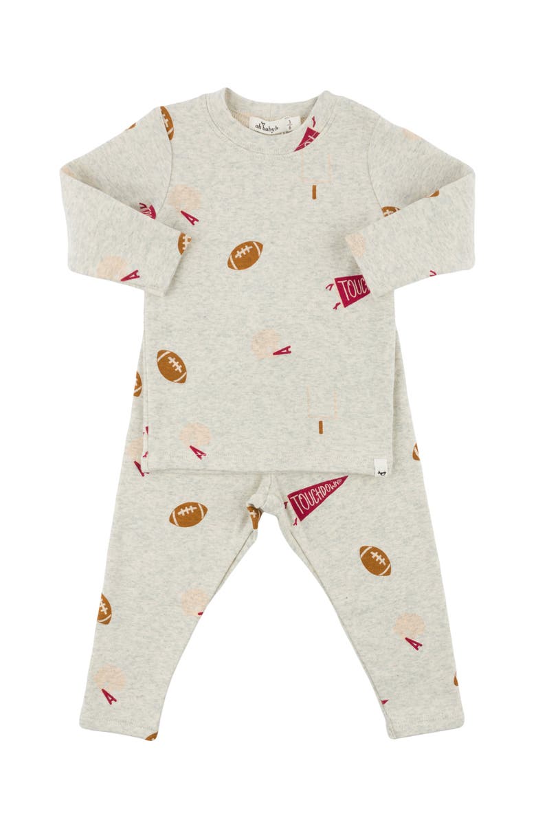 oh baby! Football Print Long Sleeve Two Piece Set, Main, color, Oatmeal Heather