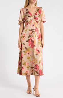 Front Twist Flutter Sleeve Midi Dress