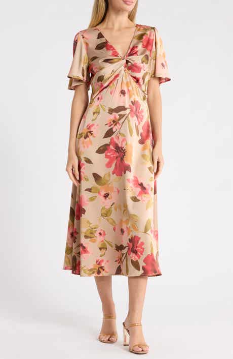Front Twist Flutter Sleeve Midi Dress