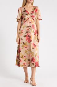 WEST K Front Twist Flutter Sleeve Midi Dress
