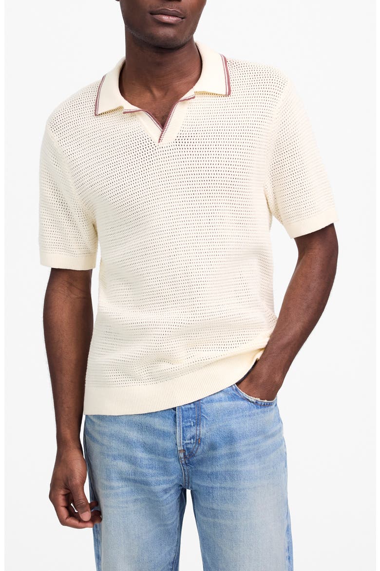 Contrast Stitch Johnny Collar Sweater Polo, Main, color, VINTAGE IVORY