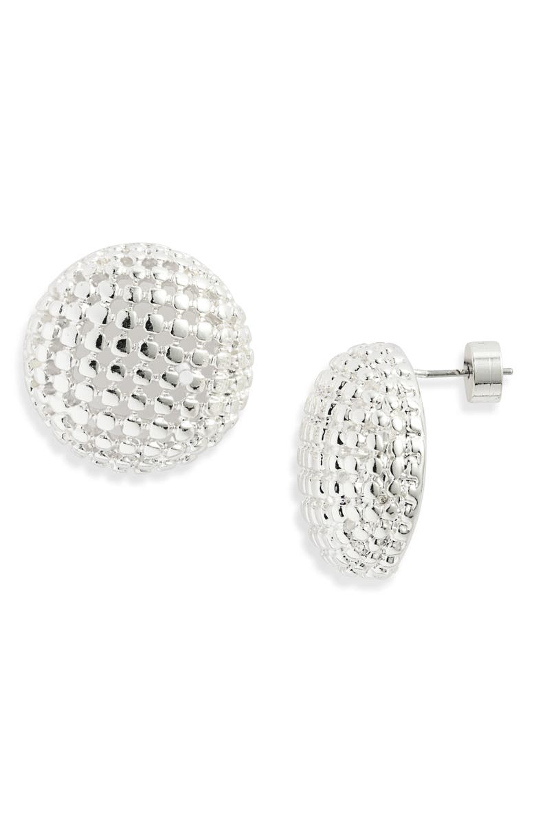 Nordstrom Mesh Button Stud Earrings, Main, color, Silver