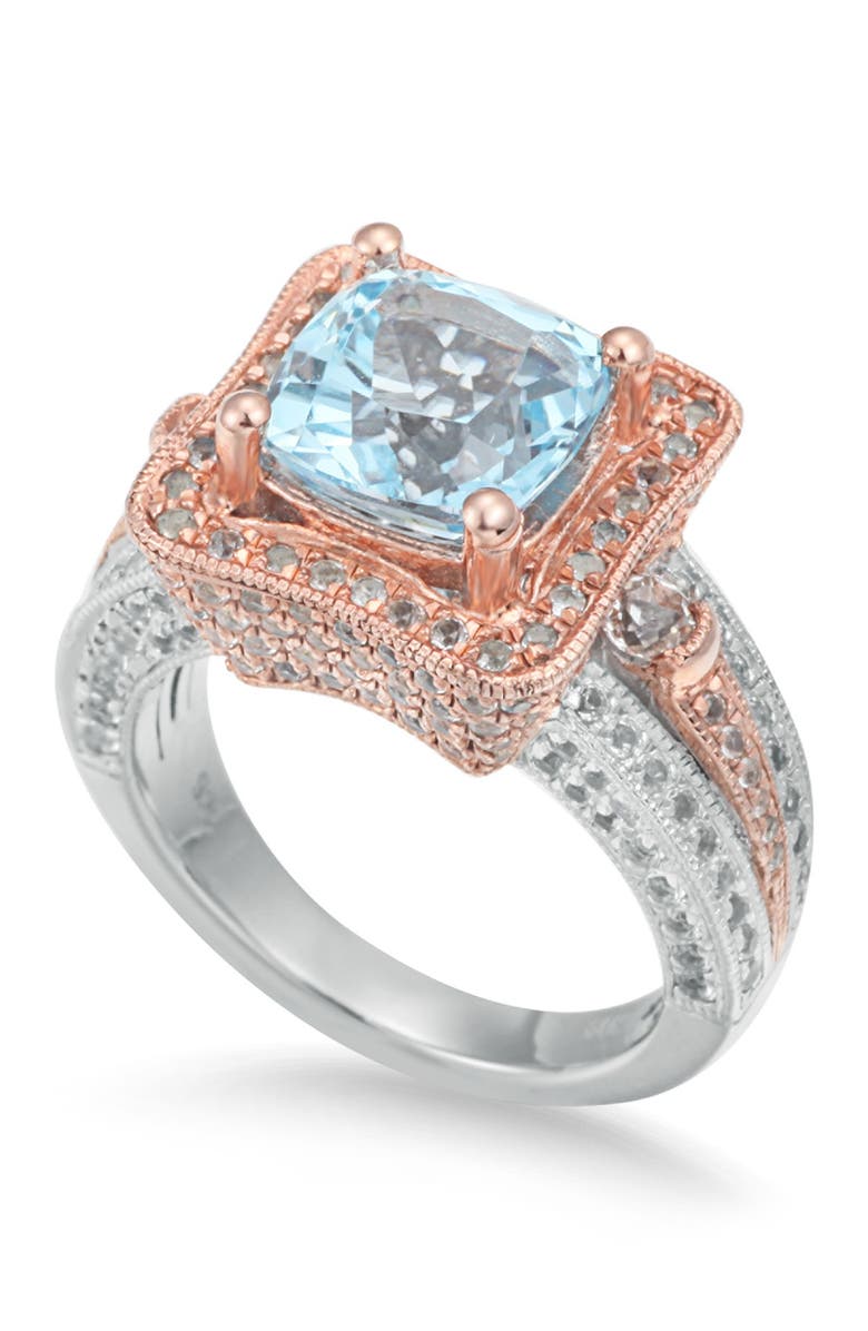 SUZY LEVIAN Two-Tone Sterling Silver Round Blue Topaz Ring, Alternate, color,