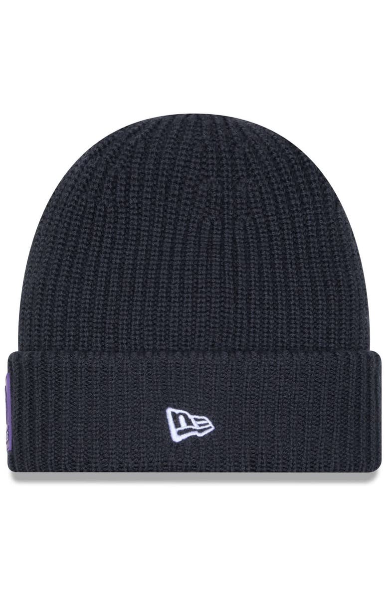 New Era Men's New Era Charcoal Minnesota Vikings 2025 Sideline Cold Weather Cuffed Knit Hat, Alternate, color, Charcoal