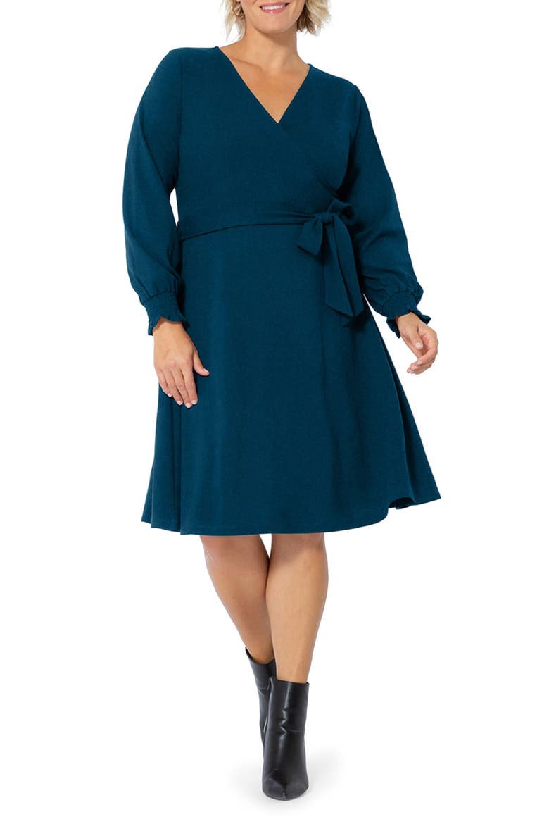 Perfect Long Sleeve Faux Wrap Dress, Main, color, IBMC - SOLID INK BLUE