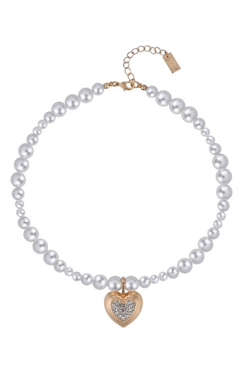 Faux Pearl Heart Pendant Necklace