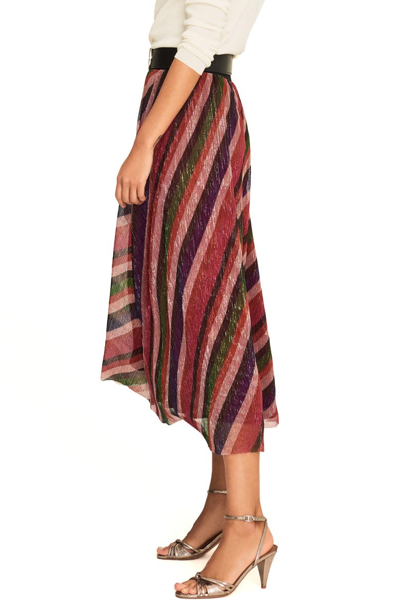 ba&sh Midnight Metallic Stripe Asymmetrical Midi Skirt, Alternate, color,
