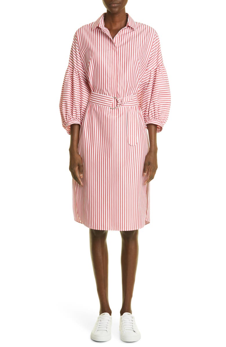 Akris punto Belted Stripe Balloon Sleeve Cotton Dress, Main, color,