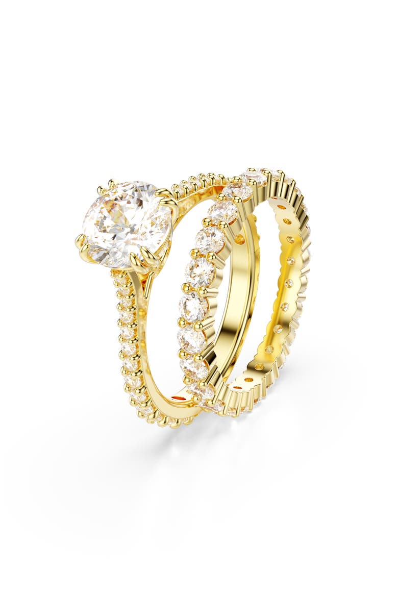 Stilla Set of 2 Crystal Solitaire & Band Rings, Alternate, color, WHITE/ GOLD