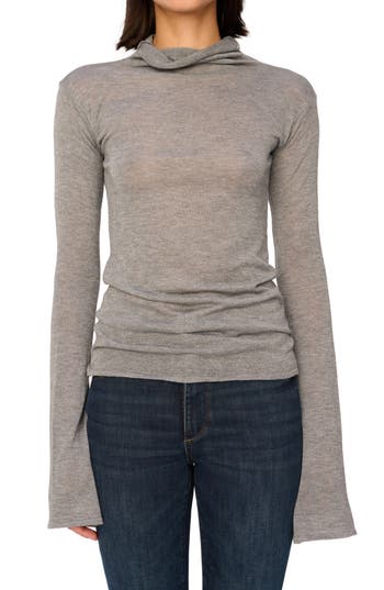 Dl1961 Semisheer Bell Sleeve Turtleneck Top In Gray