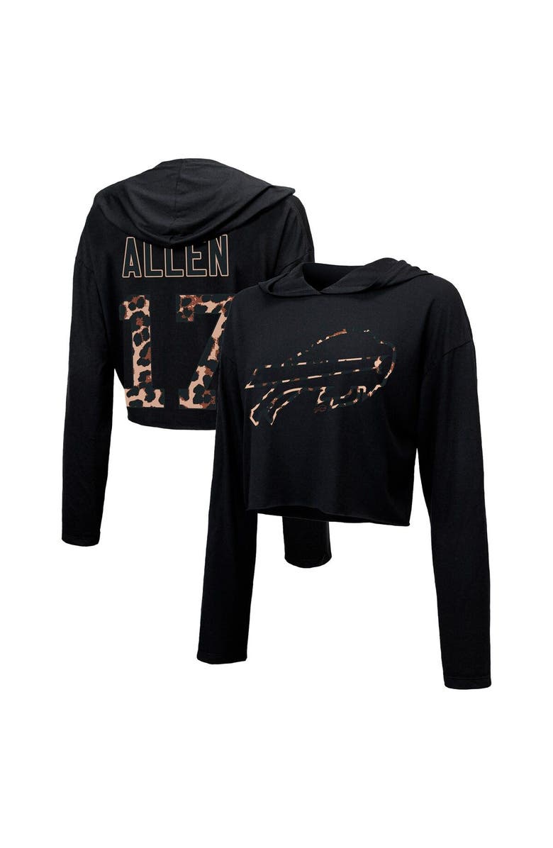 Majestic Threads Women's Majestic Threads Josh Allen Black Buffalo Bills Leopard Player Name & Number Long Sleeve Cropped Hoodie, Main, color, 