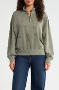 Lucky Brand Embroidered Half-Zip Cotton Fleece Sweatshirt