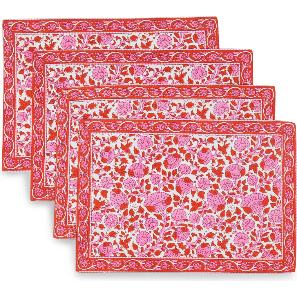 Tiramisu Set Of 4 Floral Block Print Cotton Napkins In Multi