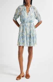 Veronica Beard Dorrie Floral Print Tiered Dress