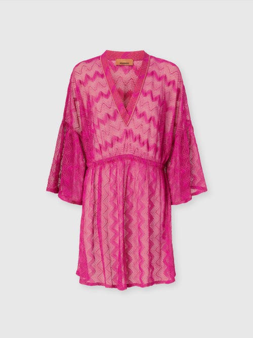 Missoni Cover-up Dress In Zig Zag Lamé Viscose With Wide Sleeves In Purple